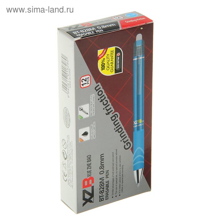 фото Ручка шариковая со стираемыми чернилами, линия 0,8 мм, стержень синий, корпус тонированный с резиновым держателем, микс