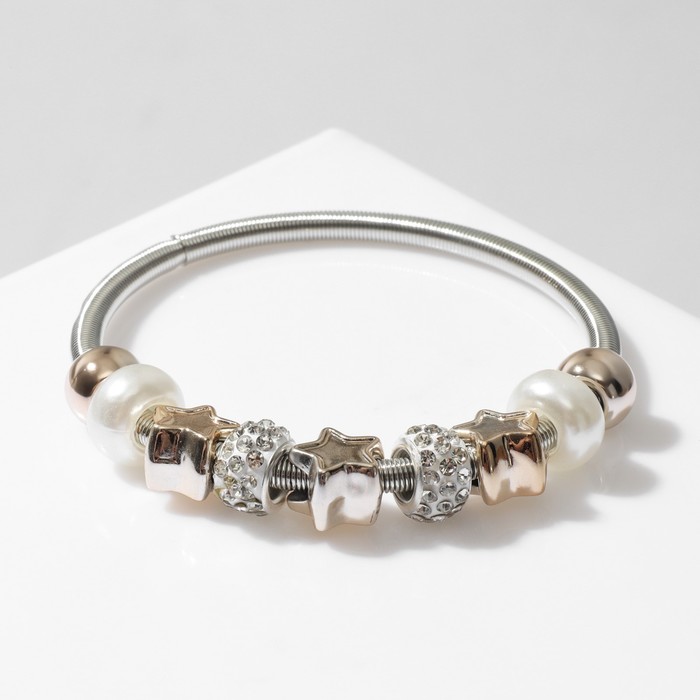 фото Браслет жемчуг "марджери" звёзды, цвет белый в серебре, d=6,5 см queen fair