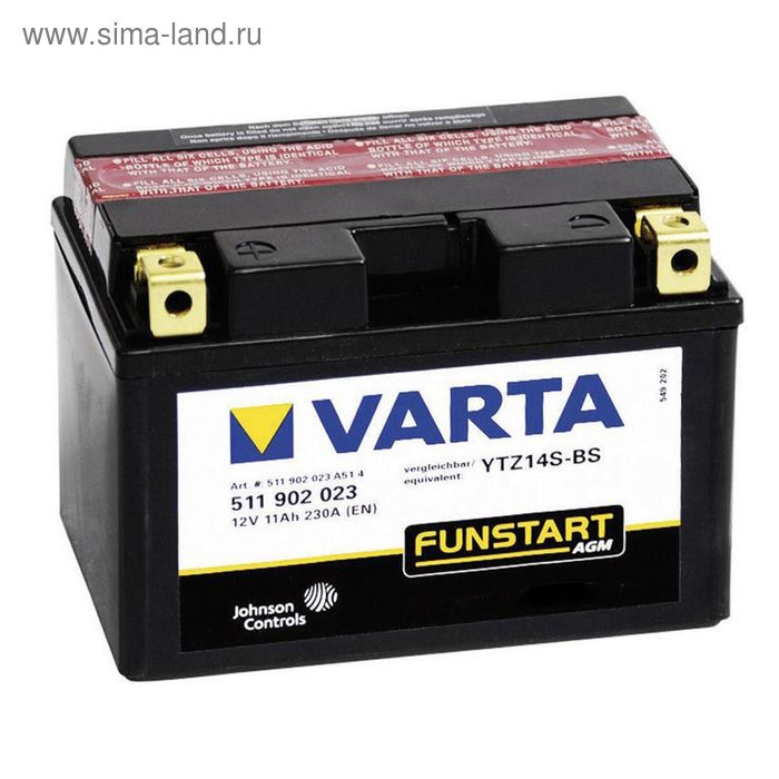 Аккумуляторная батарея Varta 11 Ач Moto AGM 511 902 023 (YTZ14S-BS), прямая полярность
Аккумуляторная батарея Varta 11 Ач Moto AGM 511 902 023 (YTZ14S-BS), прямая полярность