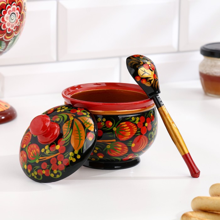 фото Сахарница, с ложкой, 10×9 см, хохлома