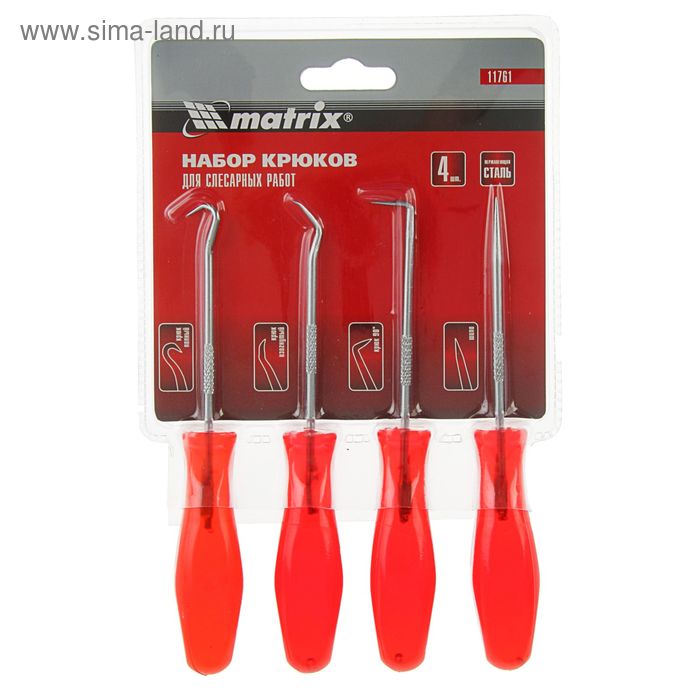 Набор крюков для слесарных работ Matrix 11761, 4 шт.
Набор крюков для слесарных работ Matrix 11761, 4 шт.