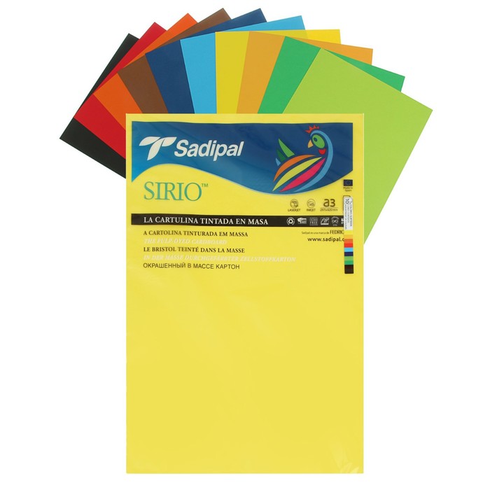 Картон цветной Sadipal Sirio, 420 х 297 мм, набор 10 листов, 10 цветов, 170 г/м2, яркие цвета 
Картон цветной Sadipal Sirio, 420 х 297 мм, набор 10 листов, 10 цветов, 170 г/м2, яркие цвета