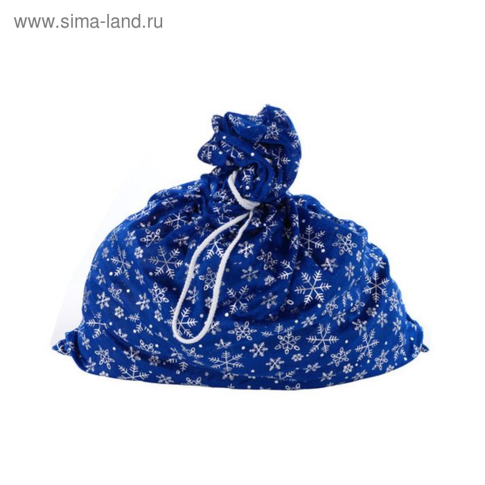 фото Мешок деда мороза, цвет синий, со снежинками, сатин батик