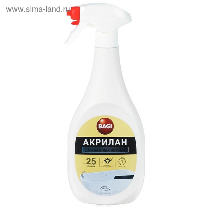 Чистящее средство Bagi "Акрилан", спрей, для ванных комнат, 400 мл
Чистящее средство Bagi "Акрилан", спрей, для ванных комнат, 400 мл