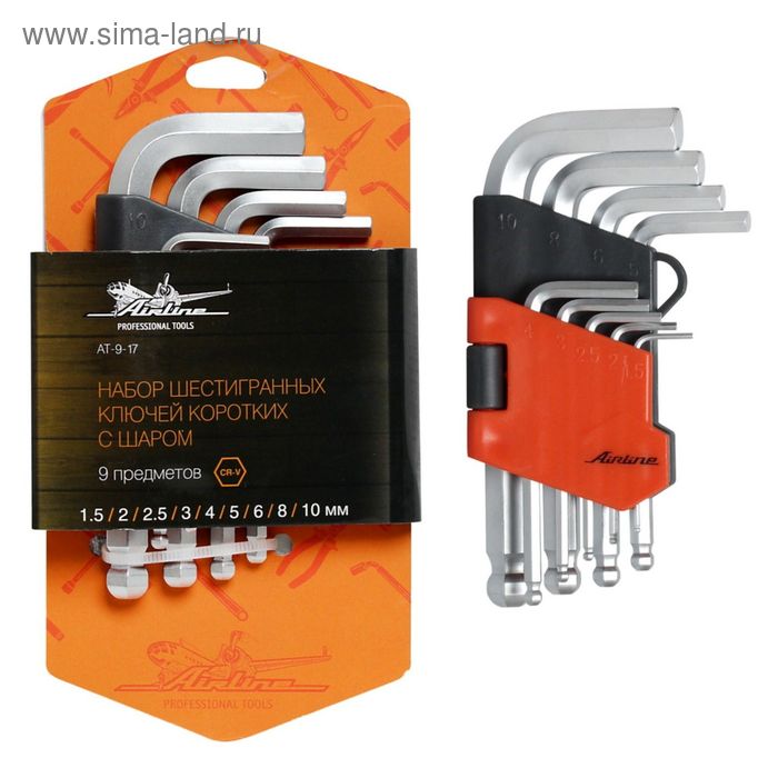 Набор шестигранных ключей коротких с шаром 9 предметов AT-9-17 Airline
Набор шестигранных ключей коротких с шаром 9 предметов AT-9-17 Airline