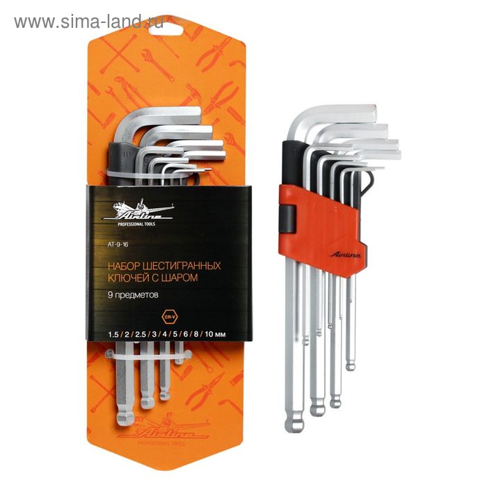 Набор шестигранных ключей с шаром 9 предметов AT-9-16 Airline
Набор шестигранных ключей с шаром 9 предметов AT-9-16 Airline