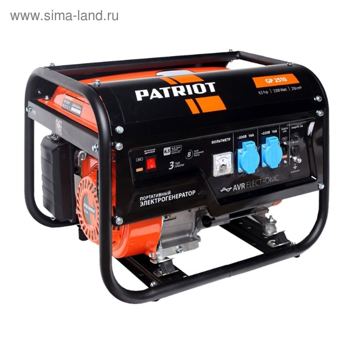 Генератор бензиновый PATRIOT GP 2510, 6.5л.с, 220В, 2.2кВт, 15л
Генератор бензиновый PATRIOT GP 2510, 6.5л.с, 220В, 2.2кВт, 15л