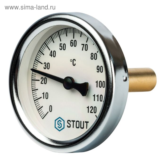 фото Термометр stout, биметаллический, с погружной гильзой 50 мм 1/2", корпус dn 63 мм