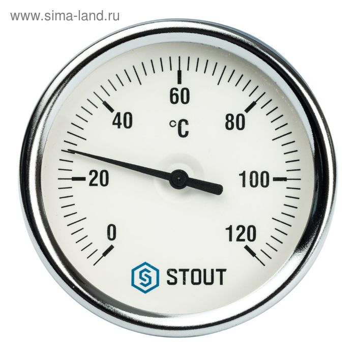 фото Термометр stout, биметаллический, с погружной гильзой 75 мм 1/2", корпус dn 80 мм