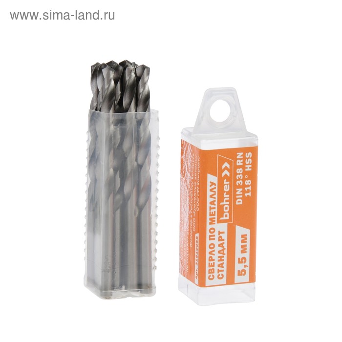 Сверло Bohrer, по металлу, Стандарт, 5,5 мм HSS, (сталь 4341), DIN 338 RN (10)