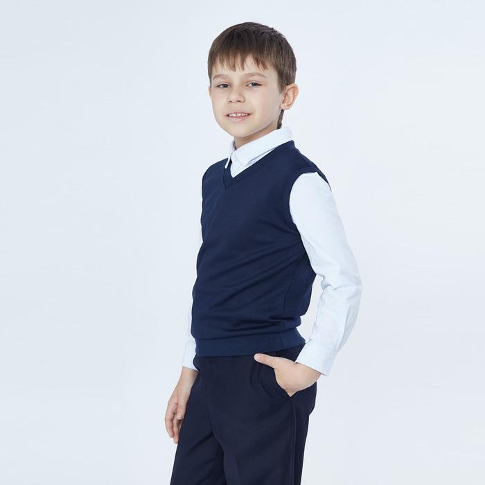 фото Школьный жилет для мальчика, цвет синий, рост 140 модные ангелочки
