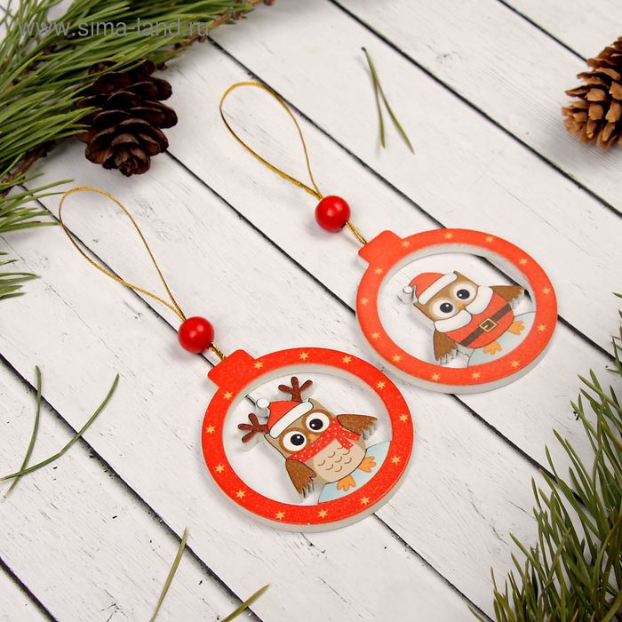 фото Подвеска новогодняя "совёнок в шаре", микс, односторонняя лесная мастерская