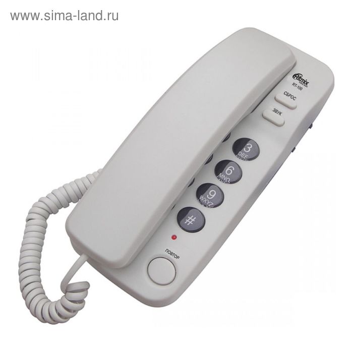 фото Телефон ritmix rt-100, проводной, регулятор уровня громкости, серый