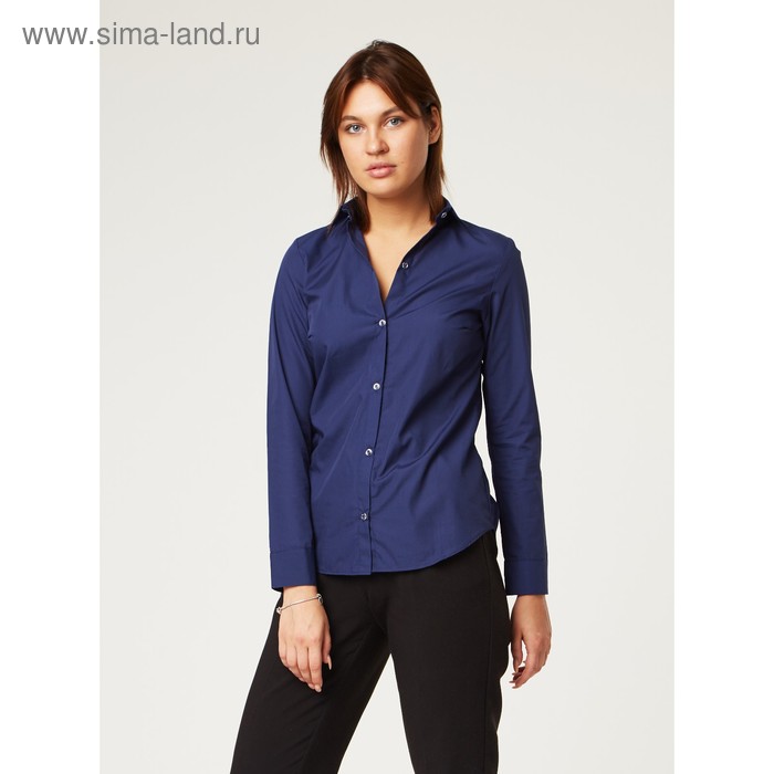 фото Рубашка женская, размер s(44), цвет синий, 65% хлопок + 35% п/э