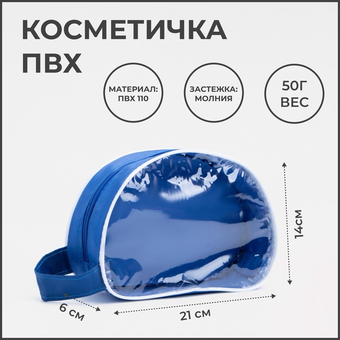 фото Косметичка на молнии, с ручкой, цвет синий