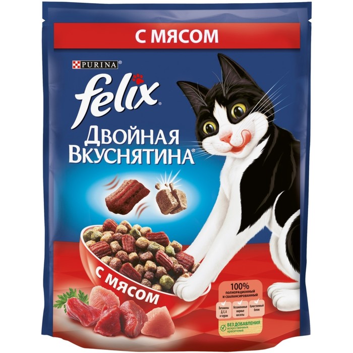 Сухой корм FELIX "Двойная вкуснятина" для кошек, мясо, 750 г
Сухой корм FELIX "Двойная вкуснятина" для кошек, мясо, 750 г