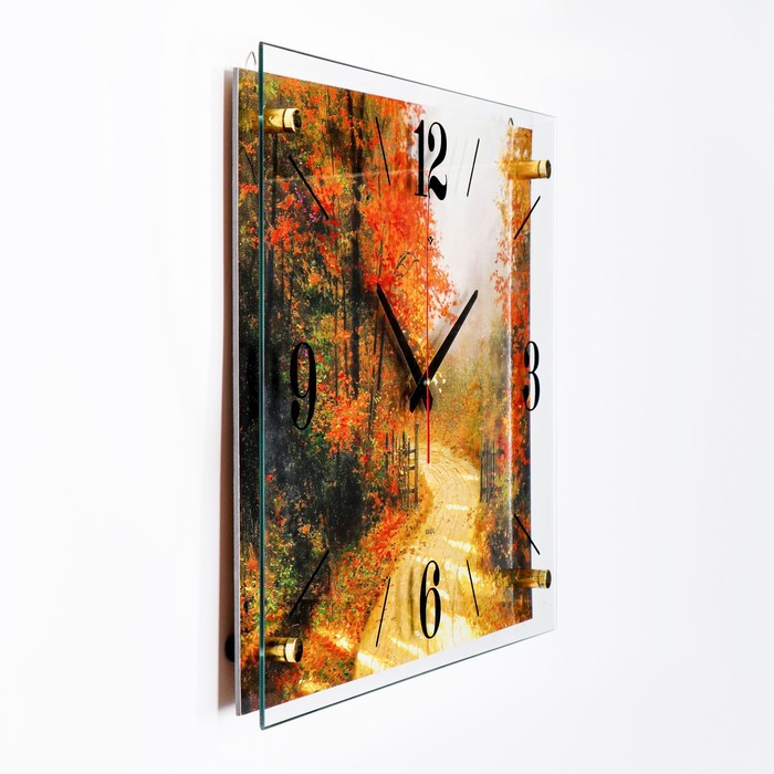 фото Часы-картина настенные, серия: природа, "осенняя дорога", 40х56 см рубин