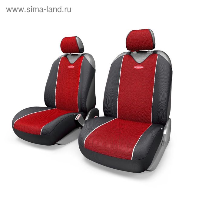 фото Чехол-майка autoprofi carbon plus crb-402pf bk/rd, передний ряд, закрытое сиденье, полиэстер под карбон, 4 предмета, цвет чёрный/красный