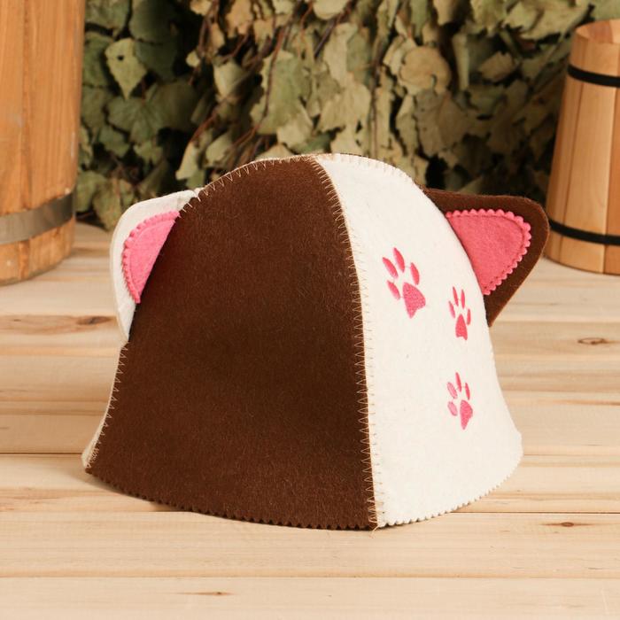 фото Банная шапка детская «кошка» с ушками, войлок, 100% шерсть, микс