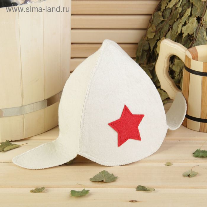 фото Банная шапка "будёновка" , белая, войлок, 100% шерсть