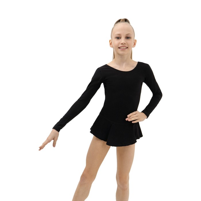 фото Купальник гимнастический grace dance, с юбкой, с длинным рукавом, р. 32, цвет чёрный