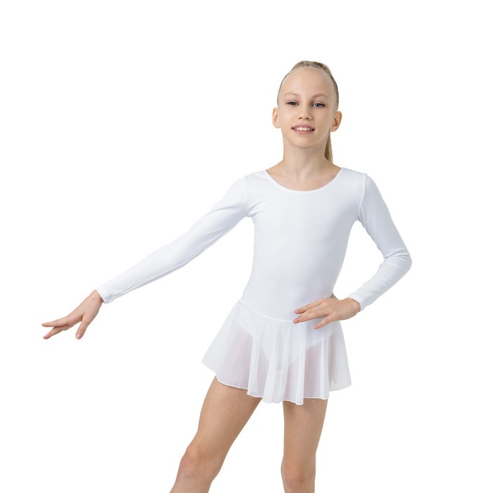 фото Купальник для хореографии grace dance, юбка-сетка, с длинным рукавом, р. 34, цвет белый