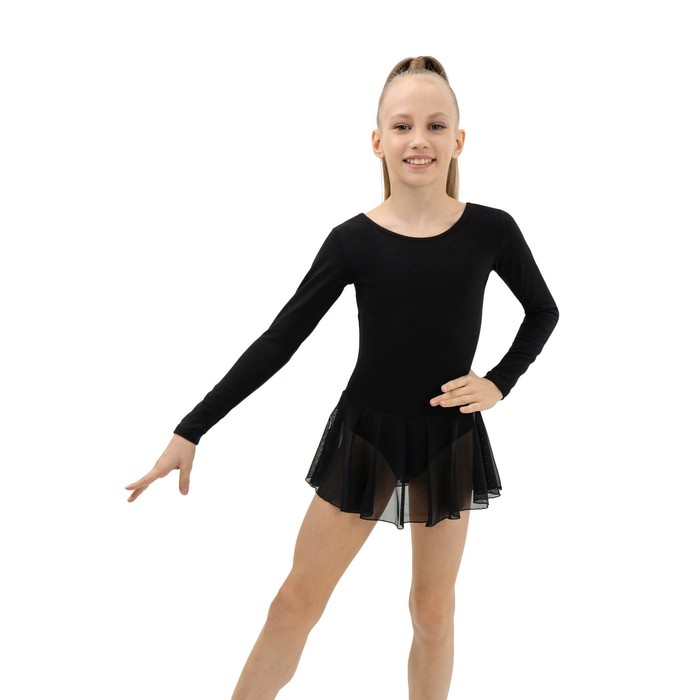 фото Купальник для хореографии grace dance, юбка-сетка, с длинным рукавом, р. 32, цвет чёрный
