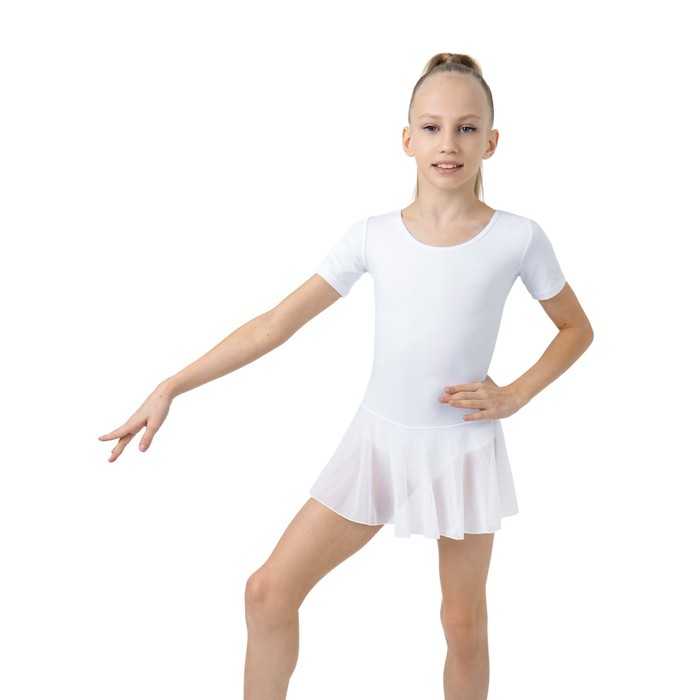 фото Купальник для хореографии grace dance, юбка-сетка, с коротким рукавом, р. 28, цвет белый