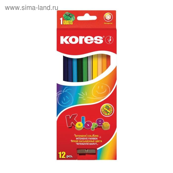 Карандаши 12 цветов Kores, 2.9/175 мм, шестигранные, точилка
Карандаши 12 цветов Kores, 2.9/175 мм, шестигранные, точилка