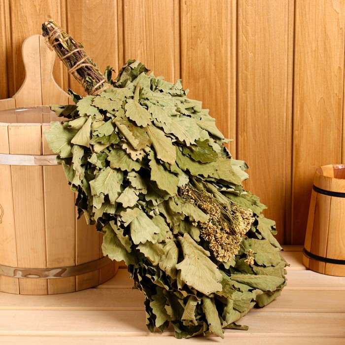 Веник для бани дубовый, 55 см с тысячелистником
Веник для бани дубовый, 55 см с тысячелистником