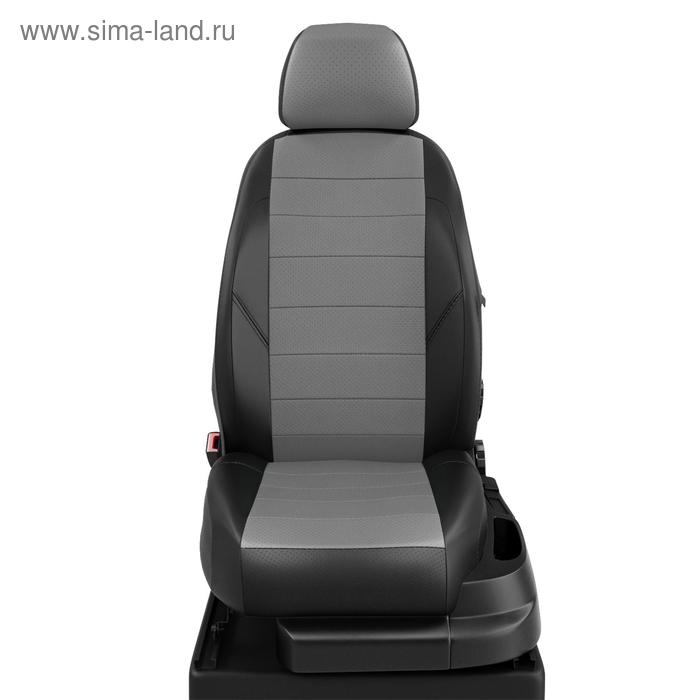 фото Авточехлы для hyundai solaris с 2010-2017 седан задняя спинка и сиденье единые. передний подлокотник, 4-подголовника, экокожа, серо-чёрная автолидер №1