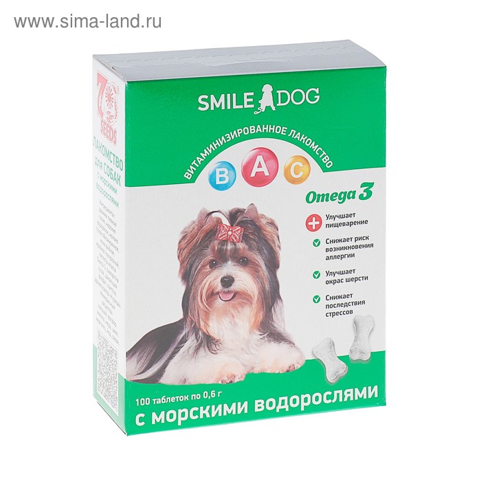Витамины Smile Dog для собак, с морскими водорослями, 100 таб
Витамины Smile Dog для собак, с морскими водорослями, 100 таб