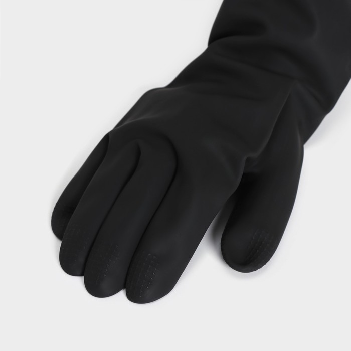 фото Перчатки хозяйственные резиновые доляна, размер l, защитные, химически стойкие, 100 гр, цвет чёрный