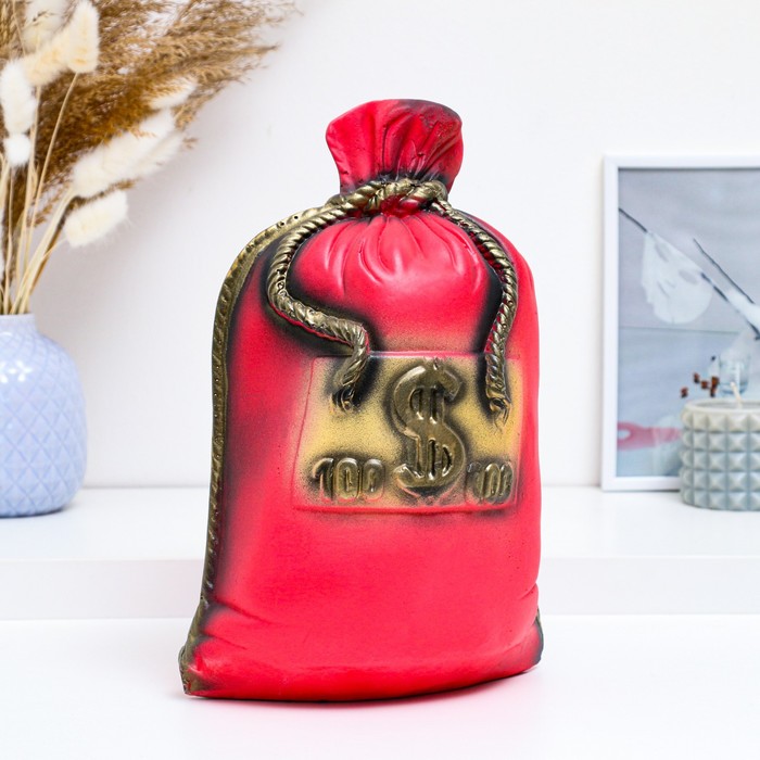 фото Копилка "мешок сто тысяч" красный 29см хорошие сувениры