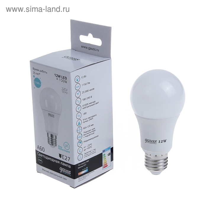 Лампа светодиодная Gauss, Elementary, A60, 12 Вт, E27, 4100K
Лампа светодиодная Gauss, Elementary, A60, 12 Вт, E27, 4100K