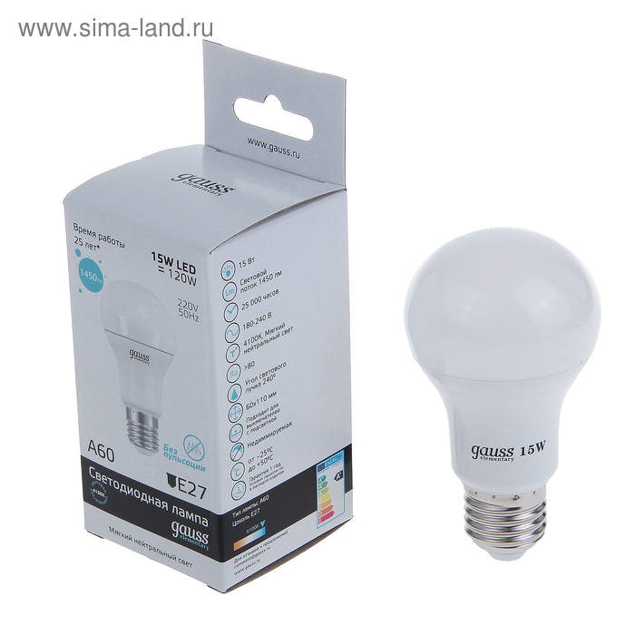 Лампа светодиодная Gauss, Elementary, A60, 15 Вт, E27, 4100K
Лампа светодиодная Gauss, Elementary, A60, 15 Вт, E27, 4100K