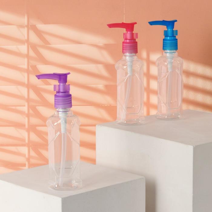 Бутылочка для хранения, с дозатором, 100 мл, цвет МИКС 
Бутылочка для хранения, с дозатором, 100 мл, цвет МИКС