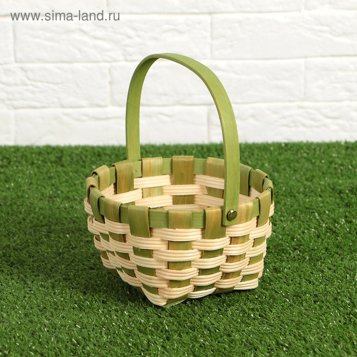 фото Корзина плетеная, зеленая, 16,5×9,5×20 см, шпон