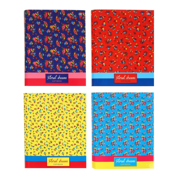 Тетрадь на кольцах, 200 листов в клетку Floral Dreams, твёрдая обложка, глянцевая ламинация, со сменным цветным блоком, МИКС