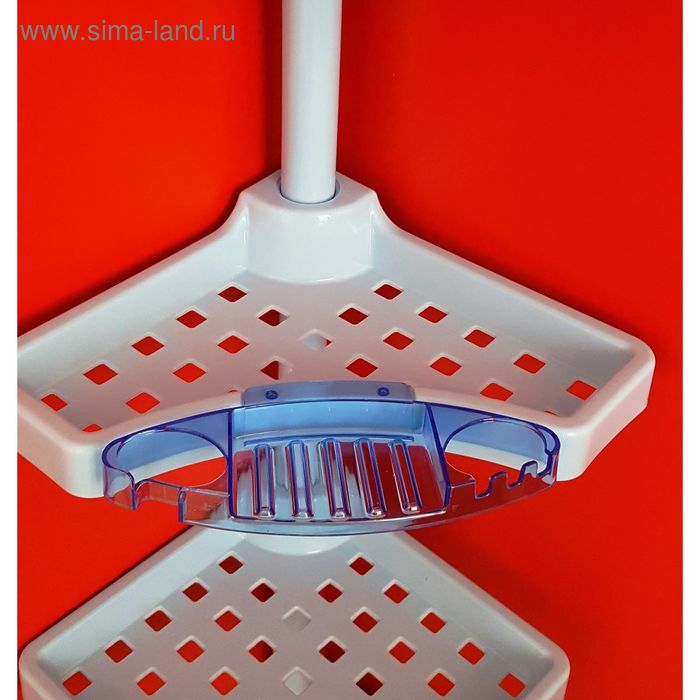 фото Угловая полка, пластиковая трубка, 4 полки, 2 крючка, 2 голубые мыльницы, цвет голубой primanova