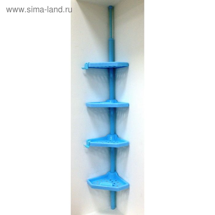 фото Угловая полка, телескопическая пластиковая трубка, размер 135-260 см, 4 полки, 2 крючка, цвет голубой primanova