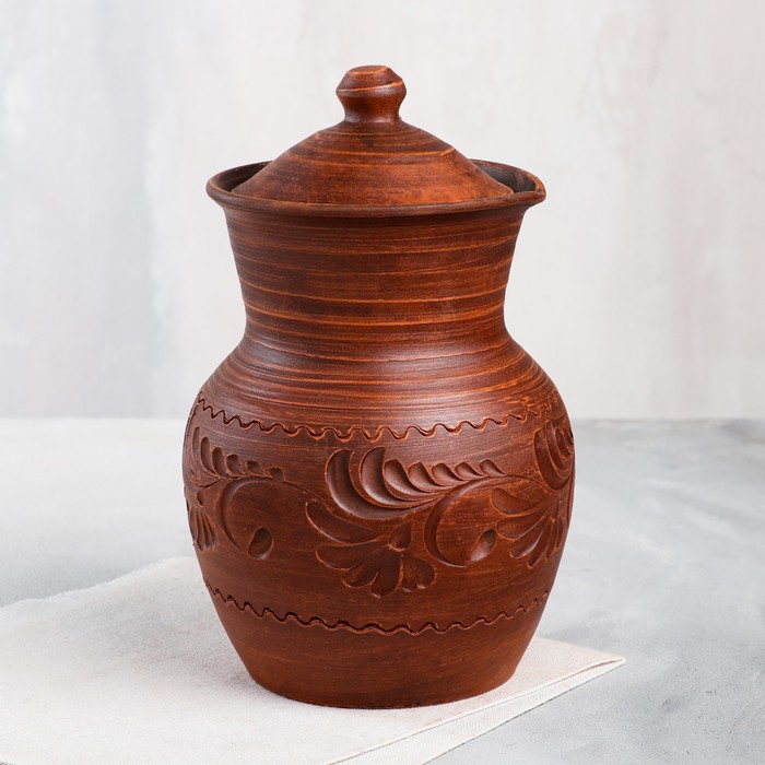 Кувшин с крышкой, красная глина, декор, 2 л
Кувшин с крышкой, красная глина, декор, 2 л