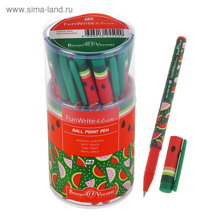 Ручка шариковая FunWrite «Арбузы», узел 0.5 мм, синие чернила, матовый корпус Silk Touch
Ручка шариковая FunWrite «Арбузы», узел 0.5 мм, синие чернила, матовый корпус Silk Touch