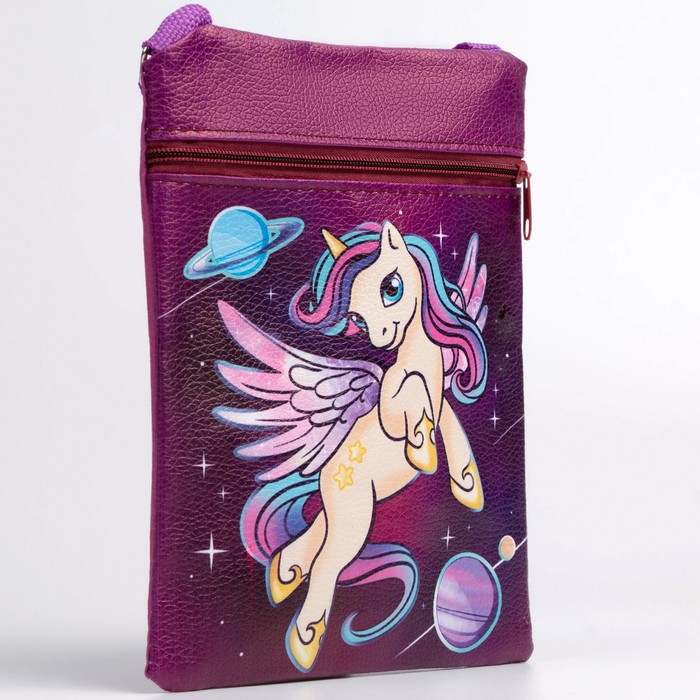 фото Сумка детская «космический единорог», эко-кожа, фиолетовый, 16х11 см nazamok kids