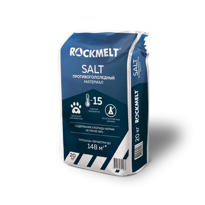 фото Реагент антигололёдный rockmelt salt, 20 кг, продолжительного действия, работает до -15°с, в пакете