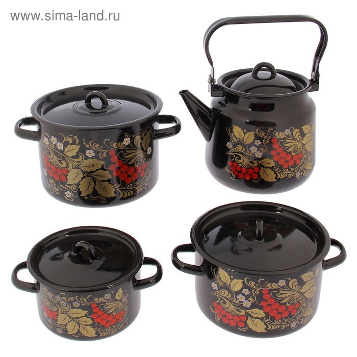 Набор кастрюль «Рябина», 4 шт: 1,5/2,9/4,5 л, чайник 3,5 л, цвет чёрный
Набор кастрюль «Рябина», 4 шт: 1,5/2,9/4,5 л, чайник 3,5 л, цвет чёрный