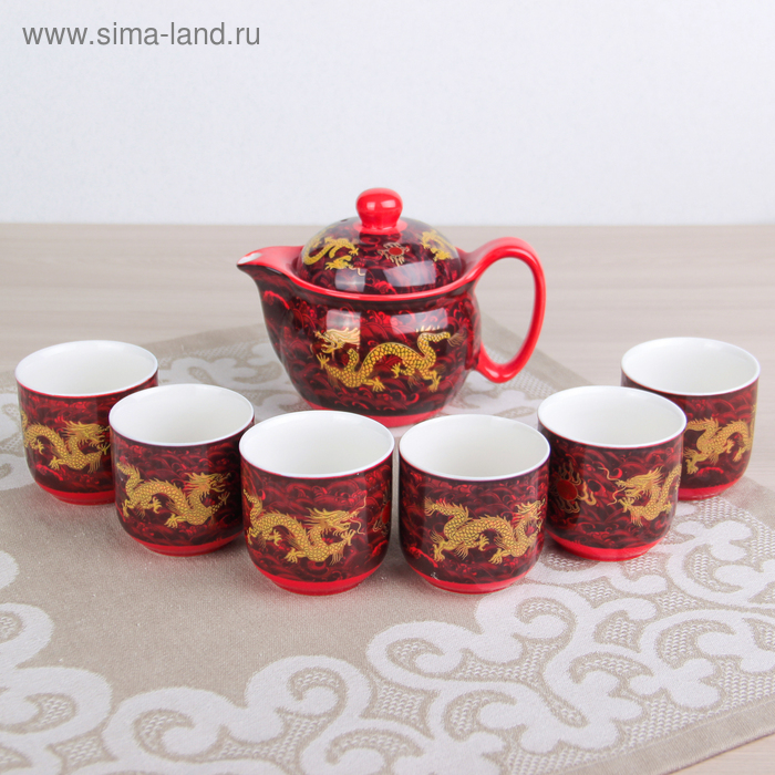 фото Набор для чайной церемонии «дракон», 7 предметов: чайник 300 мл, чашки 100 мл, цвет красный