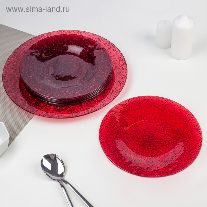 фото Сервиз столовый, 7 предметов: 1 тарелка d=29,5 см, 6 тарелок d=22 см, цвет красный vellarti