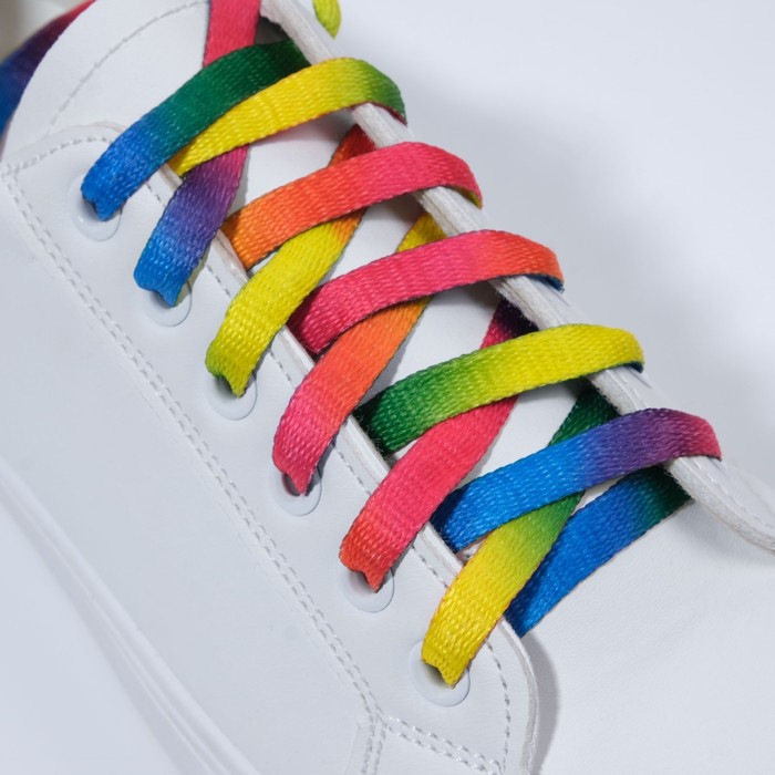 фото Шнурки для обуви, пара, плоские, 8 мм, 110 см, цвет «радужный» onlitop