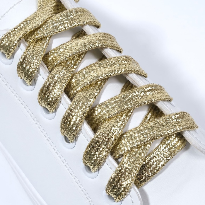 фото Шнурки для обуви, пара, плоские, 8 мм, 110 см, цвет золотой onlitop